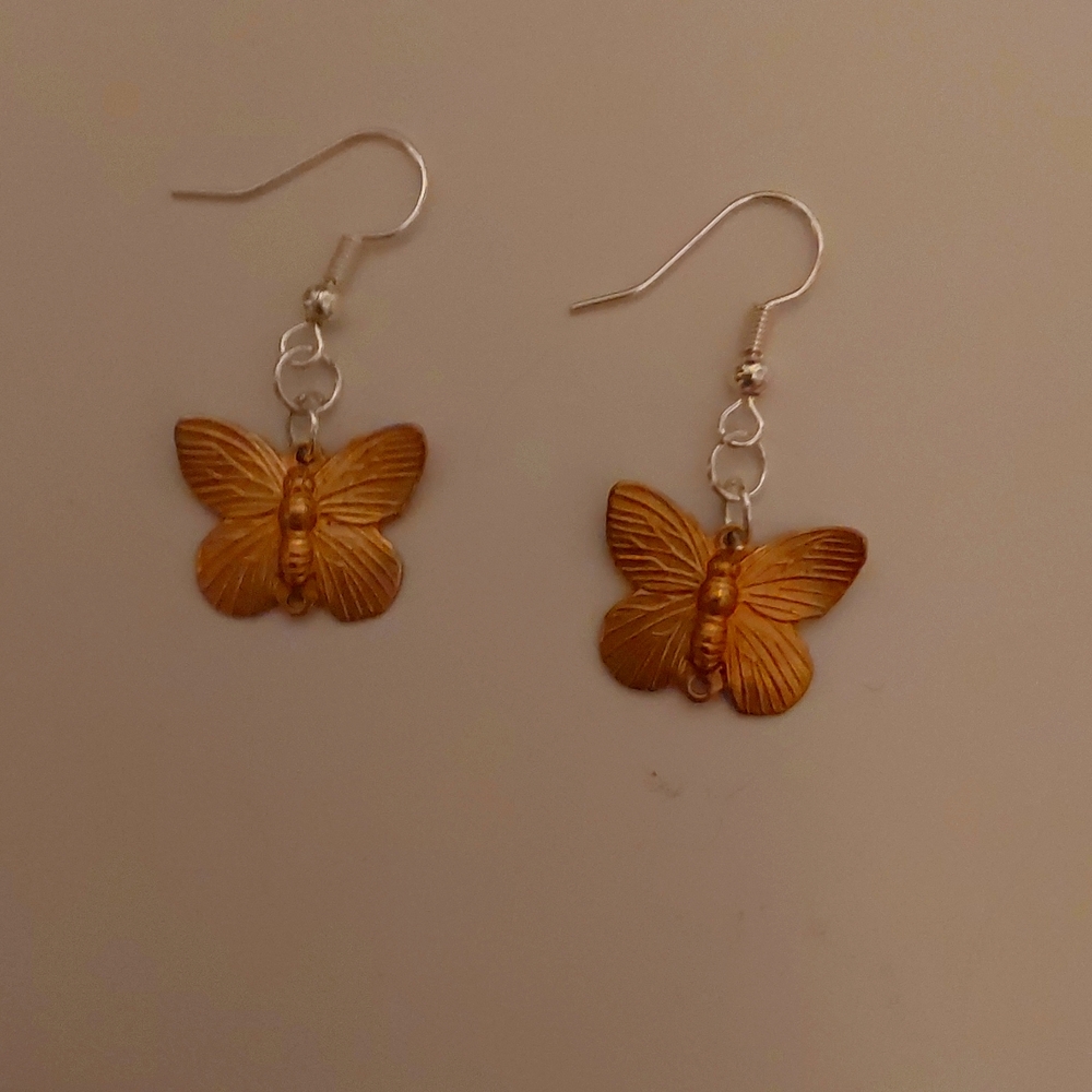Handmade Bronze butterfly earrings vintage
